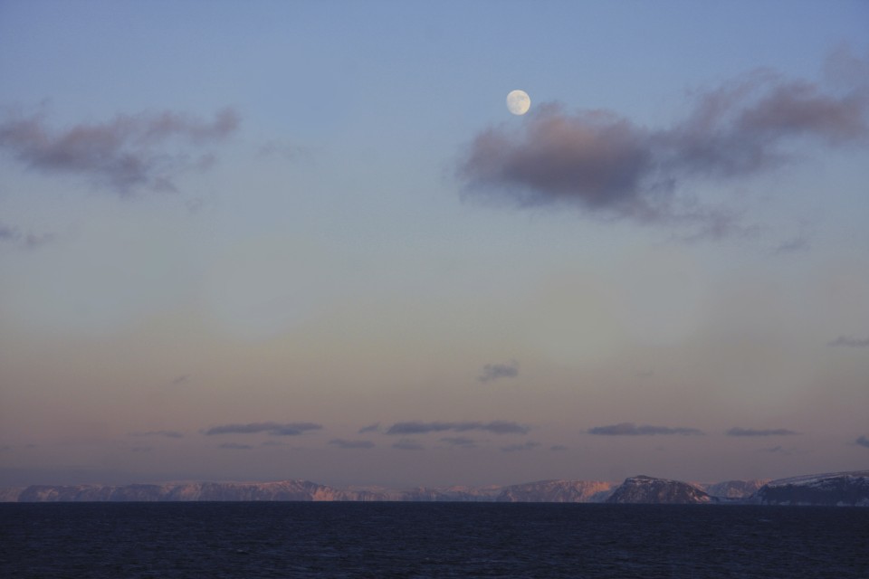 Küstenfelsen gegenüber von Honningsvag - 6. März 2012